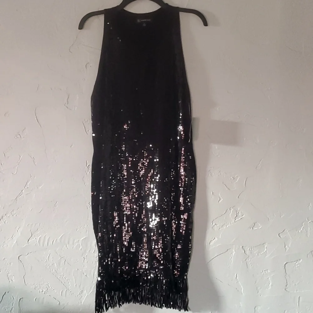 INC Black Sequin Fringe Bottom Dress Extra Large - Picture 3 of 8